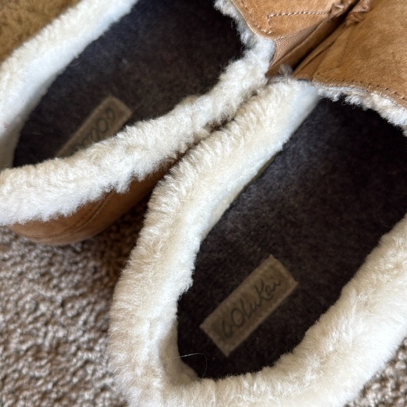 Olukai Women’s Ku’una Brown Suede Leather Sheepskin Fur Slip On Shoes Slippers - Picture 8 of 9